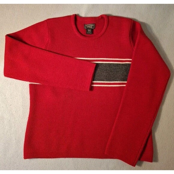 Abercrombie & Fitch Wool Sweater Womens Large Red Gray Stripe Cozy Warm Vintage - Picture 1 of 8